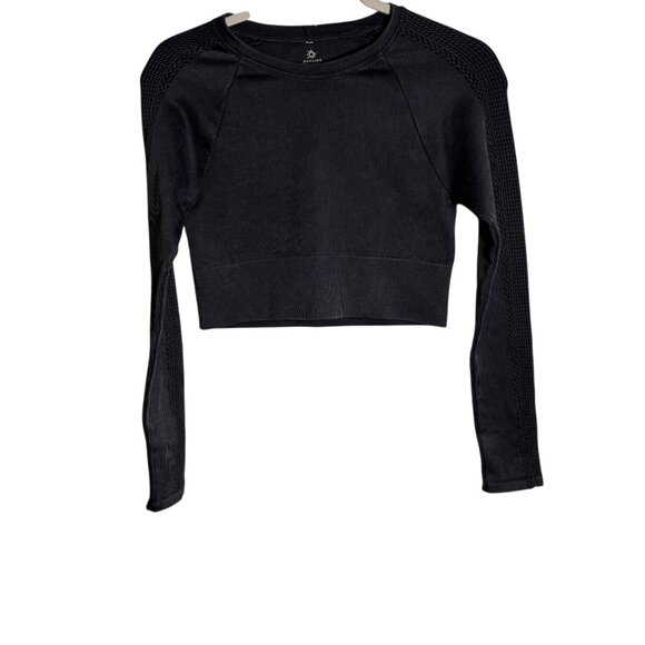 Offline By Aerie Long Sleeve Ribbed Cropped Top M Black NWOT - Picture 3 of 6